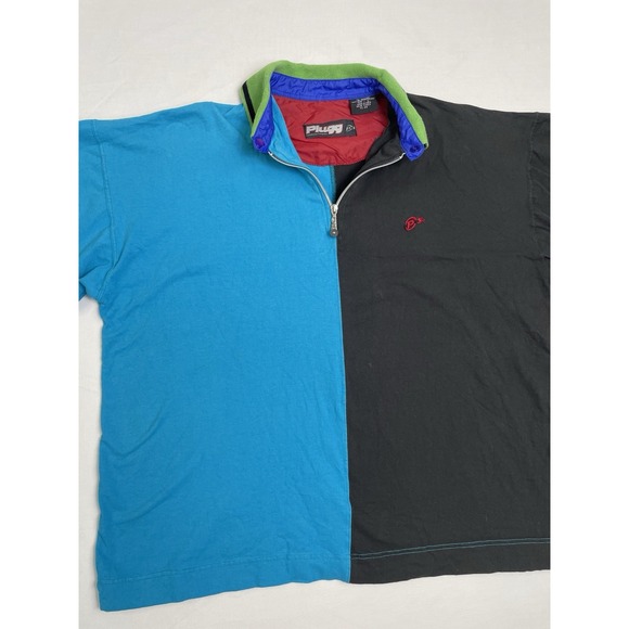 Vintage 90s Y2K Mens Plugg Color Block Quarter Zip Polo Shirt Retro Streetwear L - Picture 2 of 10